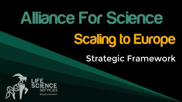 Image titled 'Alliance For Science' featuring the subtitle 'Support Functions, Agility and Scalability' with the Life Science Services logo and #GoatConsultants™ branding, and the website life-sciences-services.com